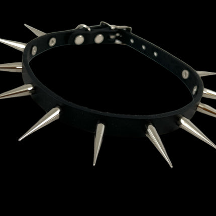 FCK323 1/2" WIDE TALL SPIKE LEATHER ONE ROW TALL SPIKES CHOKER