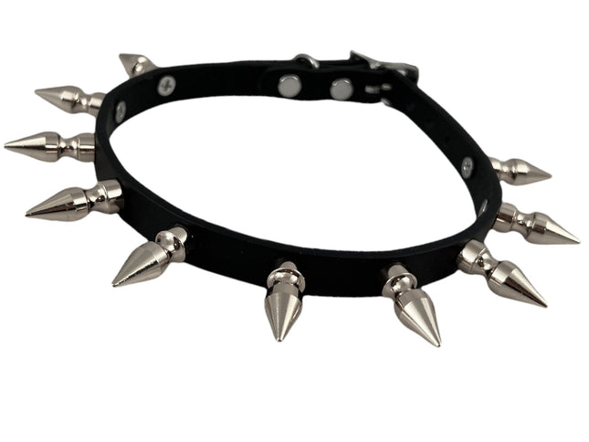 FCK324  1/2"  SKINNY WIDE 1" SPIKE BLACK LEATHER CHOKER
