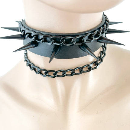 FCK325 1" BLACK LEATHER CHOKER WITH ONE ROW SLIM
