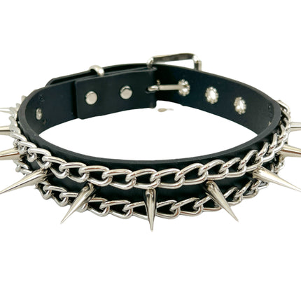 FCK325 1" BLACK LEATHER CHOKER WITH ONE ROW SLIM