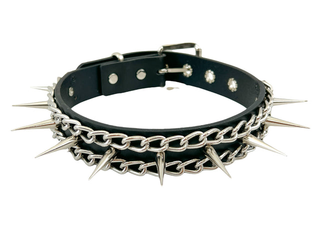 FCK325 1" BLACK LEATHER CHOKER WITH ONE ROW SLIM