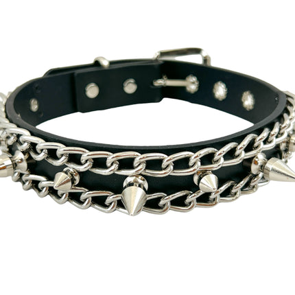 FCK326 1" BLACK LEATHER CHOKER WITH ONE ROW SLIM