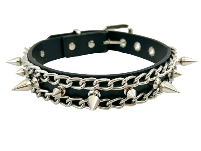 FCK326 1" BLACK LEATHER CHOKER WITH ONE ROW SLIM