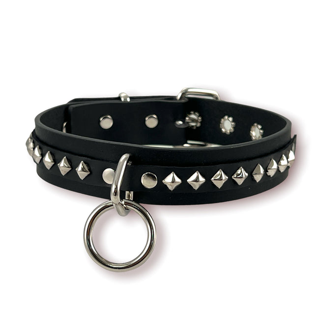 FCK395 1 1/8" BLACK LEATHER CHOKER WITH ONE 1