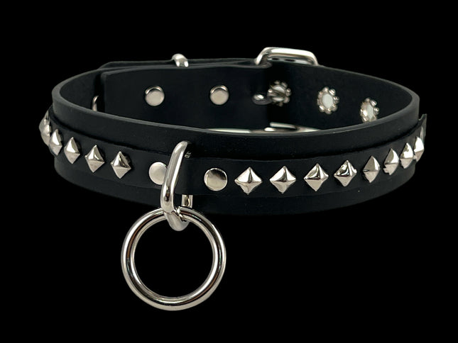 FCK395 1 1/8" BLACK LEATHER CHOKER WITH ONE 1