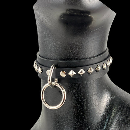 FCK395 1 1/8" BLACK LEATHER CHOKER WITH ONE 1