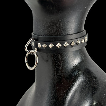 FCK395 1 1/8" BLACK LEATHER CHOKER WITH ONE 1