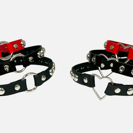 FCK440 PATENT 1/2" SKINNY ROUND STUDDED HEART CHOKER