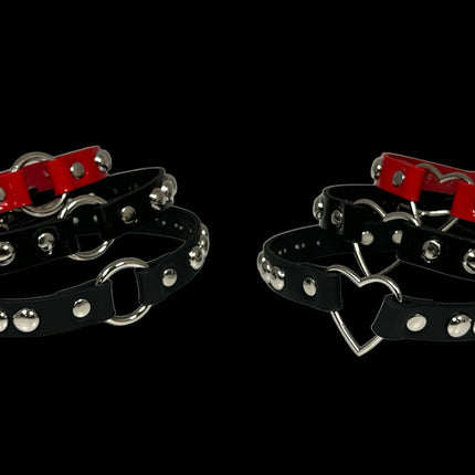 FCK440 PATENT 1/2" SKINNY ROUND STUDDED HEART CHOKER