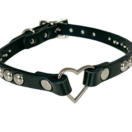 FCK440  LEATHER 1/2" SKINNY ROUND STUDDED HEART CHOKER