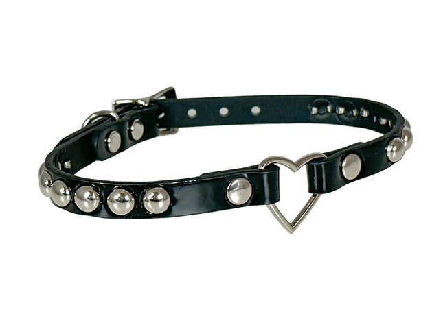 FCK440 PATENT 1/2" SKINNY ROUND STUDDED HEART CHOKER