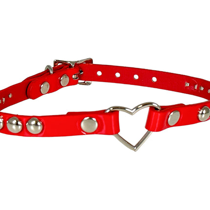 FCK440  LEATHER 1/2" SKINNY ROUND STUDDED HEART CHOKER