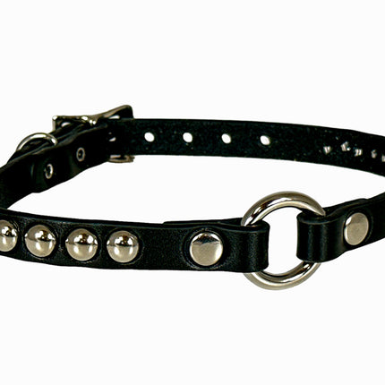 FCK441  LEATHER 1/2" SKINNY ROUND STUDDED RING LINK CHOKER