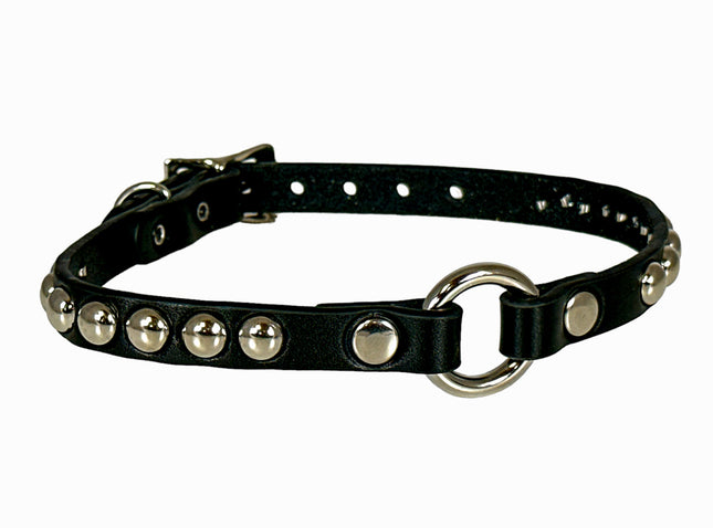 FCK441  LEATHER 1/2" SKINNY ROUND STUDDED RING LINK CHOKER