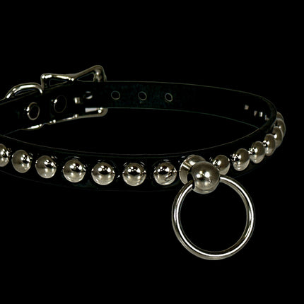 FCK442 PATENT 1/2" SKINNY ROUND STUDDED BONDAGE CHOKER