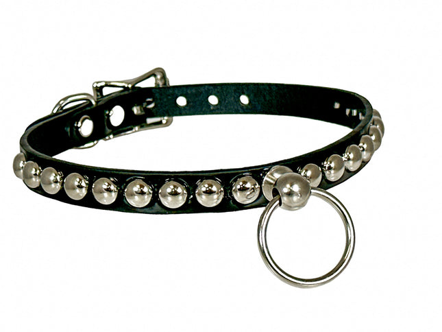 FCK442 PATENT 1/2" SKINNY ROUND STUDDED BONDAGE CHOKER