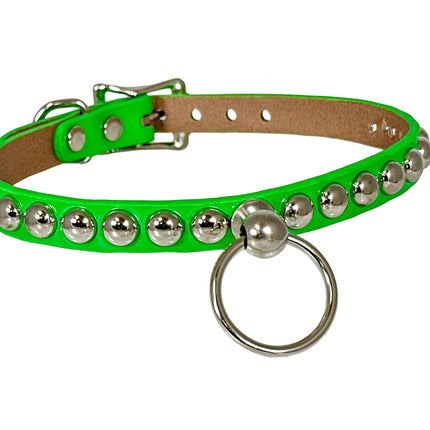 FCK442 PATENT 1/2" SKINNY ROUND STUDDED BONDAGE CHOKER