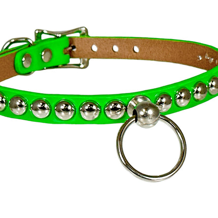 FCK442 PATENT 1/2" SKINNY ROUND STUDDED BONDAGE CHOKER