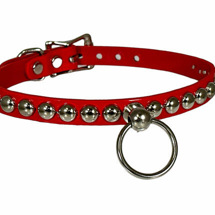 FCK442 PATENT 1/2" SKINNY ROUND STUDDED BONDAGE CHOKER