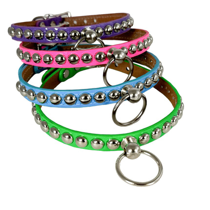 FCK442 PATENT 1/2" SKINNY ROUND STUDDED BONDAGE CHOKER