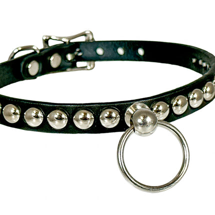 FCK442 LEATHER 1/2" SKINNY ROUND STUDDED BONDAGE CHOKER