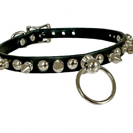 FCK444 LEATHER 1/2" SKINNY ROUND STUDDEDSPIKE  BONDAGE CHOKER