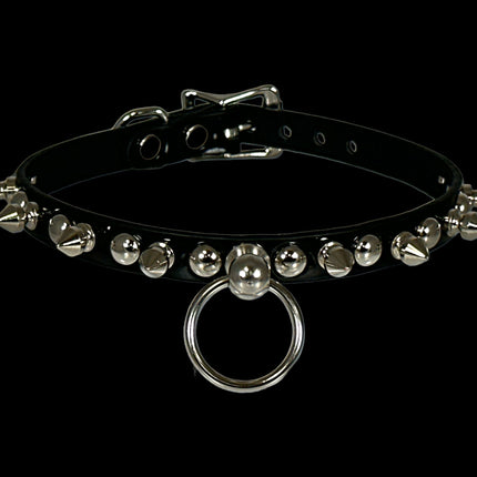 FCK444 PATENT 1/2" SKINNY ROUND STUDDED SPIKE BONDAGE CHOKER