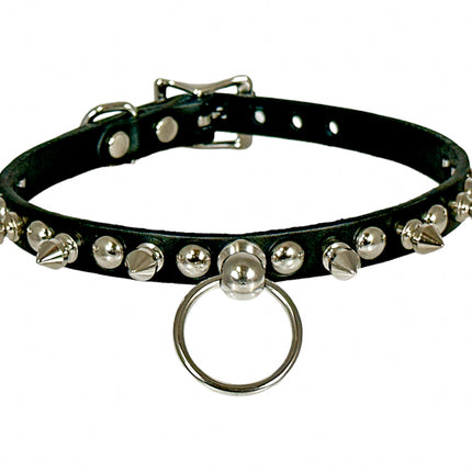 FCK444 LEATHER 1/2" SKINNY ROUND STUDDEDSPIKE  BONDAGE CHOKER