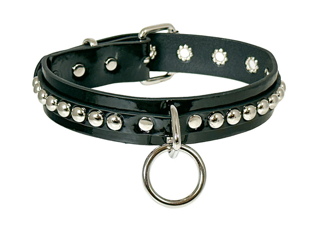 FCK445 LEATHER 1 1/4" ROUND STUDDED BONDAGE CHOKER