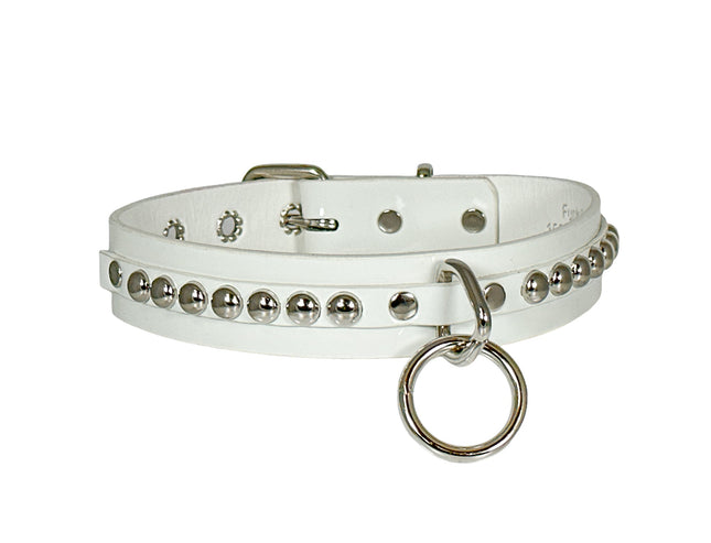 FCK445 LEATHER 1 1/4" ROUND STUDDED BONDAGE CHOKER