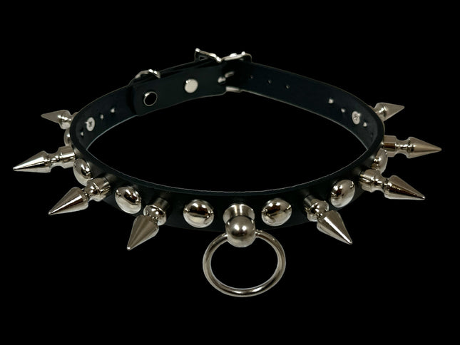 FCK446 LEATHER 3/4" ROUND STUDDED 1" SPIKE  BONDAGE CHOKER