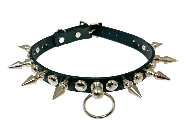FCK446 LEATHER 3/4" ROUND STUDDED 1" SPIKE  BONDAGE CHOKER