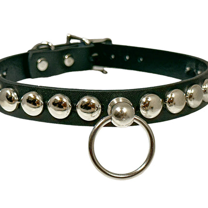 FCK448 LEATHER 3/4" ROUND STUDDED BONDAGE CHOKER