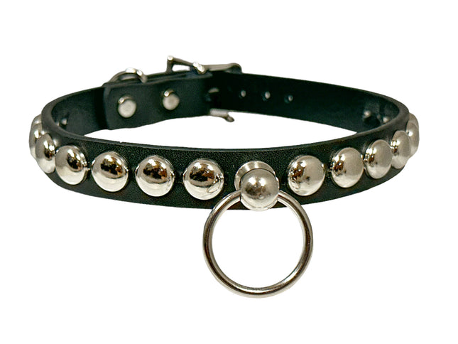 FCK448 LEATHER 3/4" ROUND STUDDED BONDAGE CHOKER