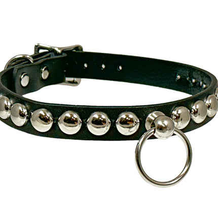 FCK448 LEATHER 3/4" ROUND STUDDED BONDAGE CHOKER