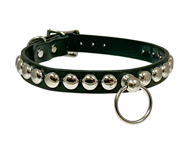 FCK448 LEATHER 3/4" ROUND STUDDED BONDAGE CHOKER
