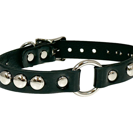 FCK449 LEATHER 3/4 ROUND STUDDED RING LINK CHOKER