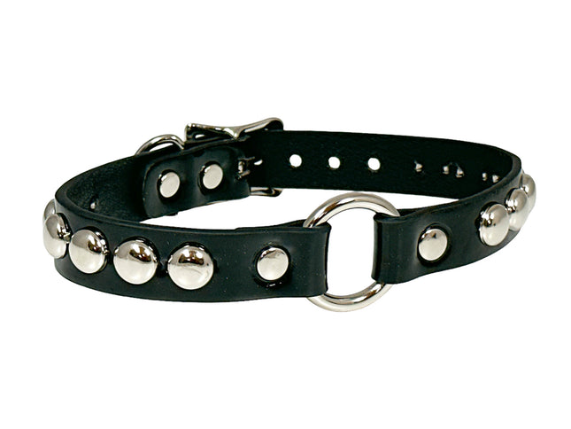 FCK449 LEATHER 3/4 ROUND STUDDED RING LINK CHOKER
