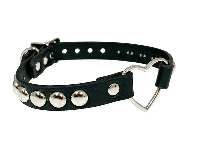 FCK450 LEATHER 3/4 ROUND STUDDED LARGE HEART CHOKER