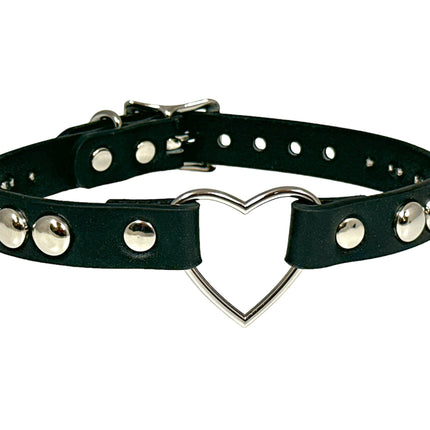 FCK450 LEATHER 3/4 ROUND STUDDED LARGE HEART CHOKER