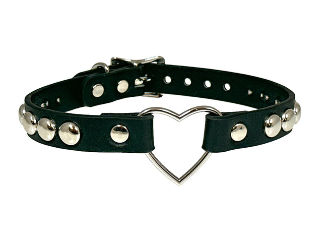 FCK450 LEATHER 3/4 ROUND STUDDED LARGE HEART CHOKER
