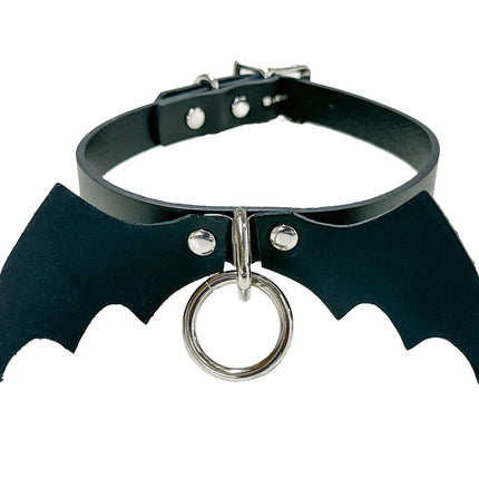 FCK494 3/4" WIDE LEATHER BAT VAMP CHOKER