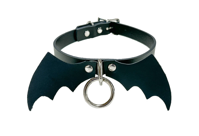 FCK494 3/4" WIDE LEATHER BAT VAMP CHOKER