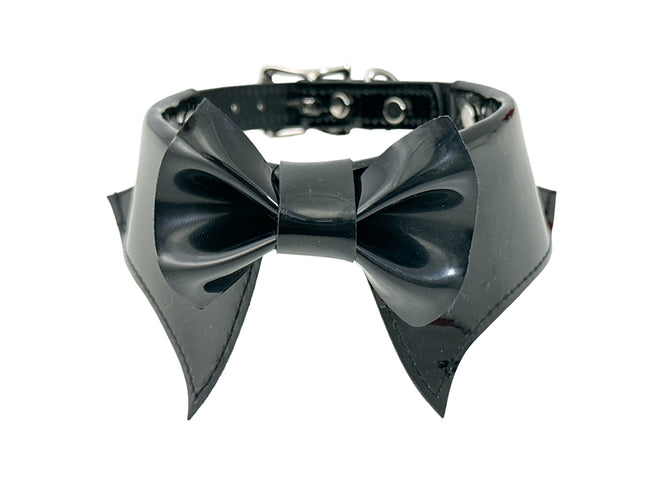 FCK502 PATENT LEATHER BOW TIE COLLAR BONDAGE CHOKER