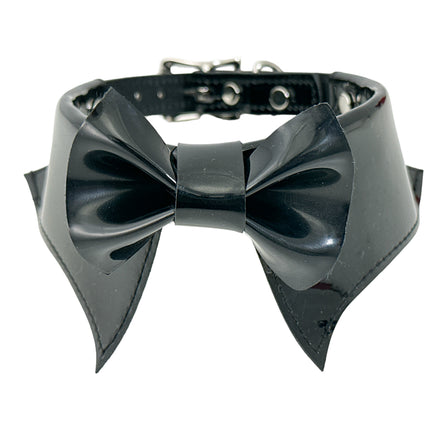 FCK502 PATENT BLACK  BOW TIE COLLAR BONDAGE CHOKER
