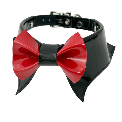 FCK502 PATENT BLACK  BOW TIE COLLAR BONDAGE CHOKER
