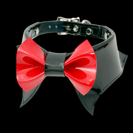 FCK502 PATENT BLACK  BOW TIE COLLAR BONDAGE CHOKER