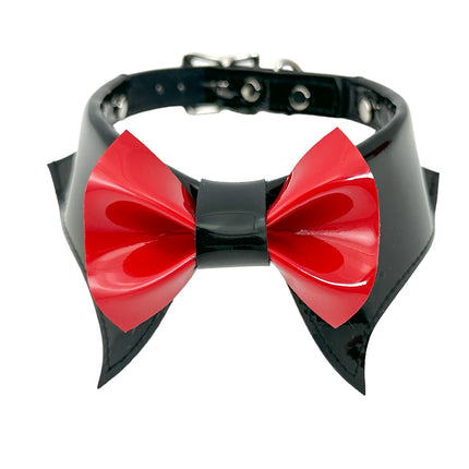 FCK502 PATENT BLACK  BOW TIE COLLAR BONDAGE CHOKER