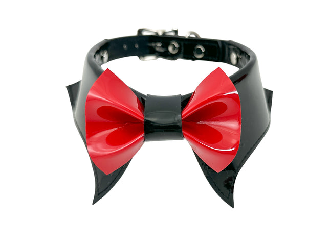 FCK502 PATENT BLACK  BOW TIE COLLAR BONDAGE CHOKER