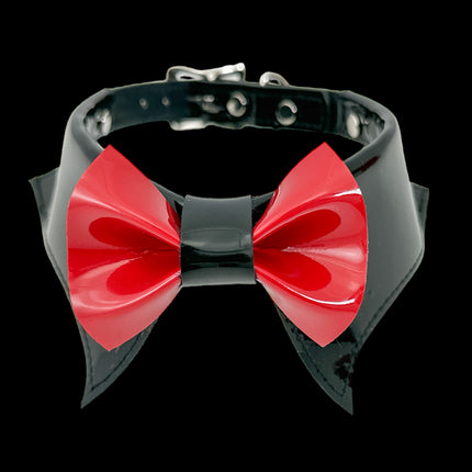 FCK502 PATENT BLACK  BOW TIE COLLAR BONDAGE CHOKER